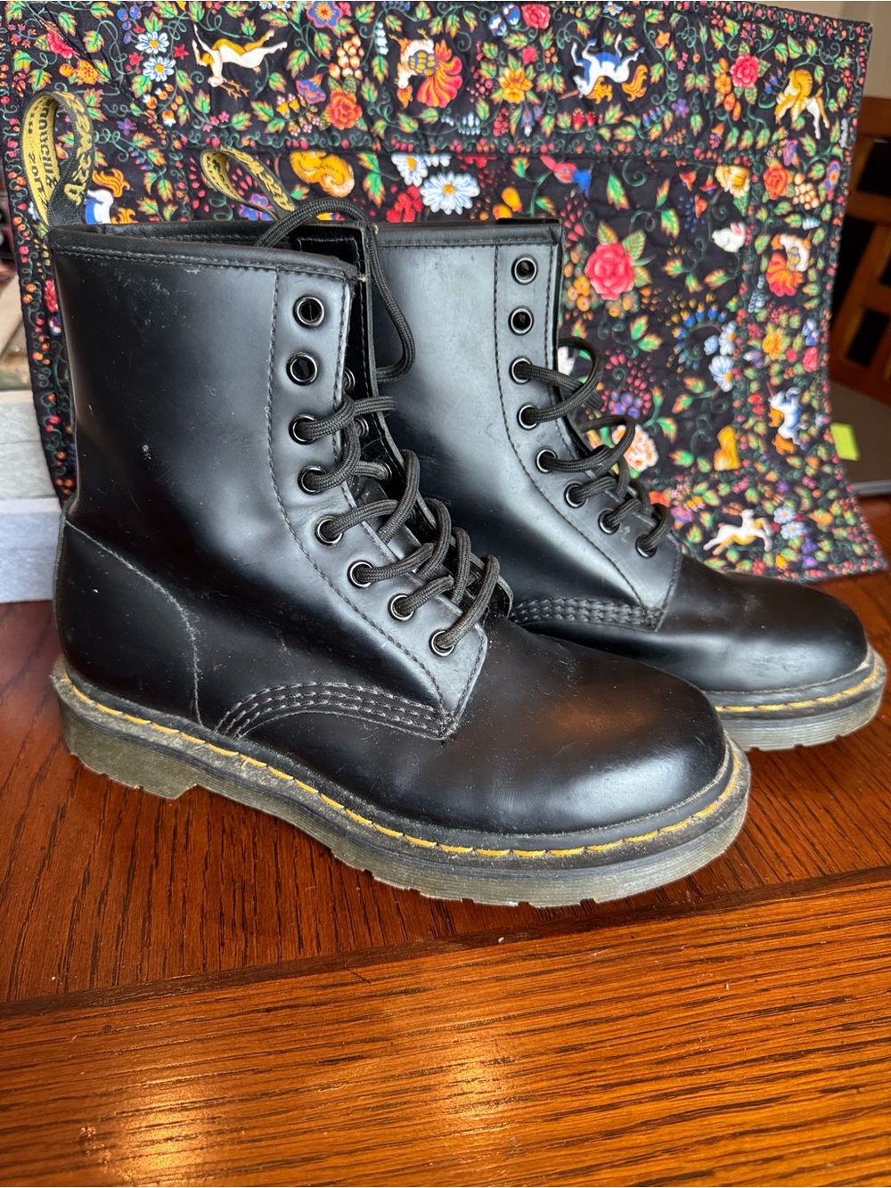 Doc Dr. Martens 1460 Pascal Black Virginia Leather Lace Up Boots Sz US 7 EU 38